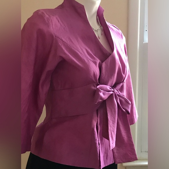 Ockpoptok Beautiful Silk Pink Tie In Front Half Sleeve’s  Blouse  Size L - Picture 2 of 11